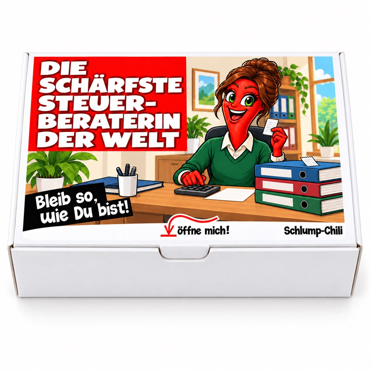 Die schärfste Steuerberaterin der Welt – Geschenkbox Vorderansicht