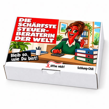 Die schärfste Steuerberaterin der Welt – Geschenkbox Schrägansicht