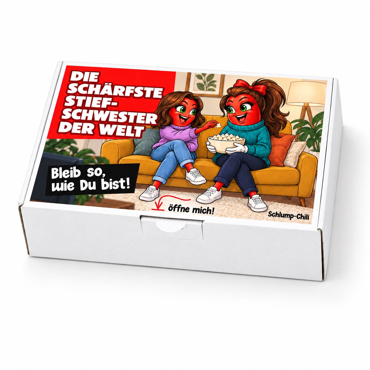 Die schärfste Stiefschwester der Welt – Schrägansicht der Chili-Geschenkbox