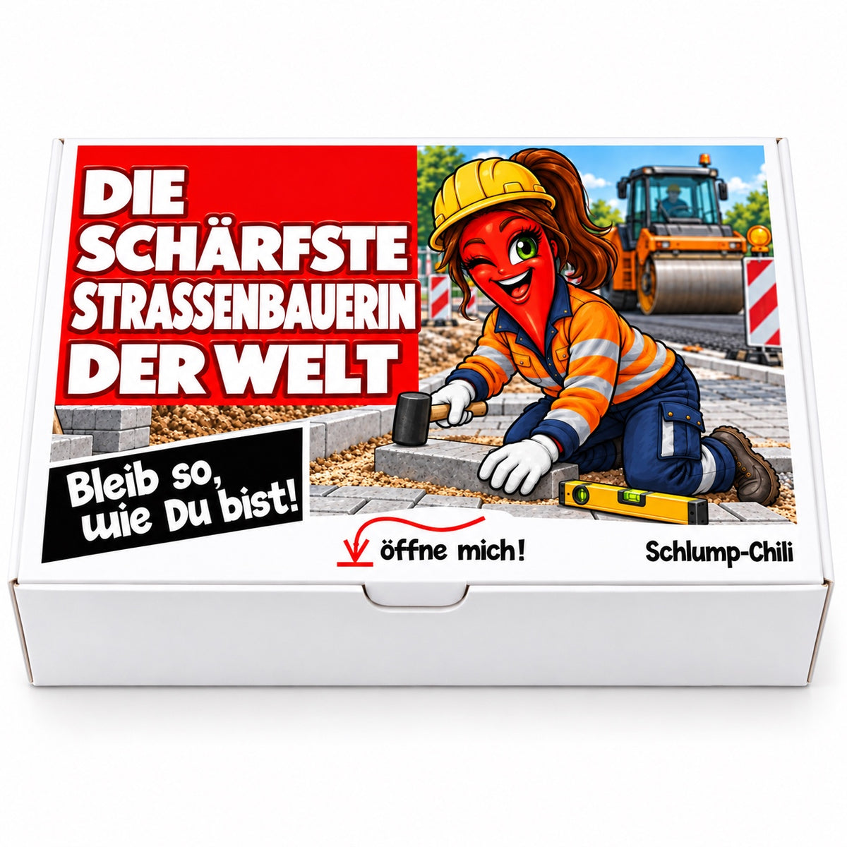Die schärfste Straßenbauerin der Welt – Geschenkbox Vorderansicht