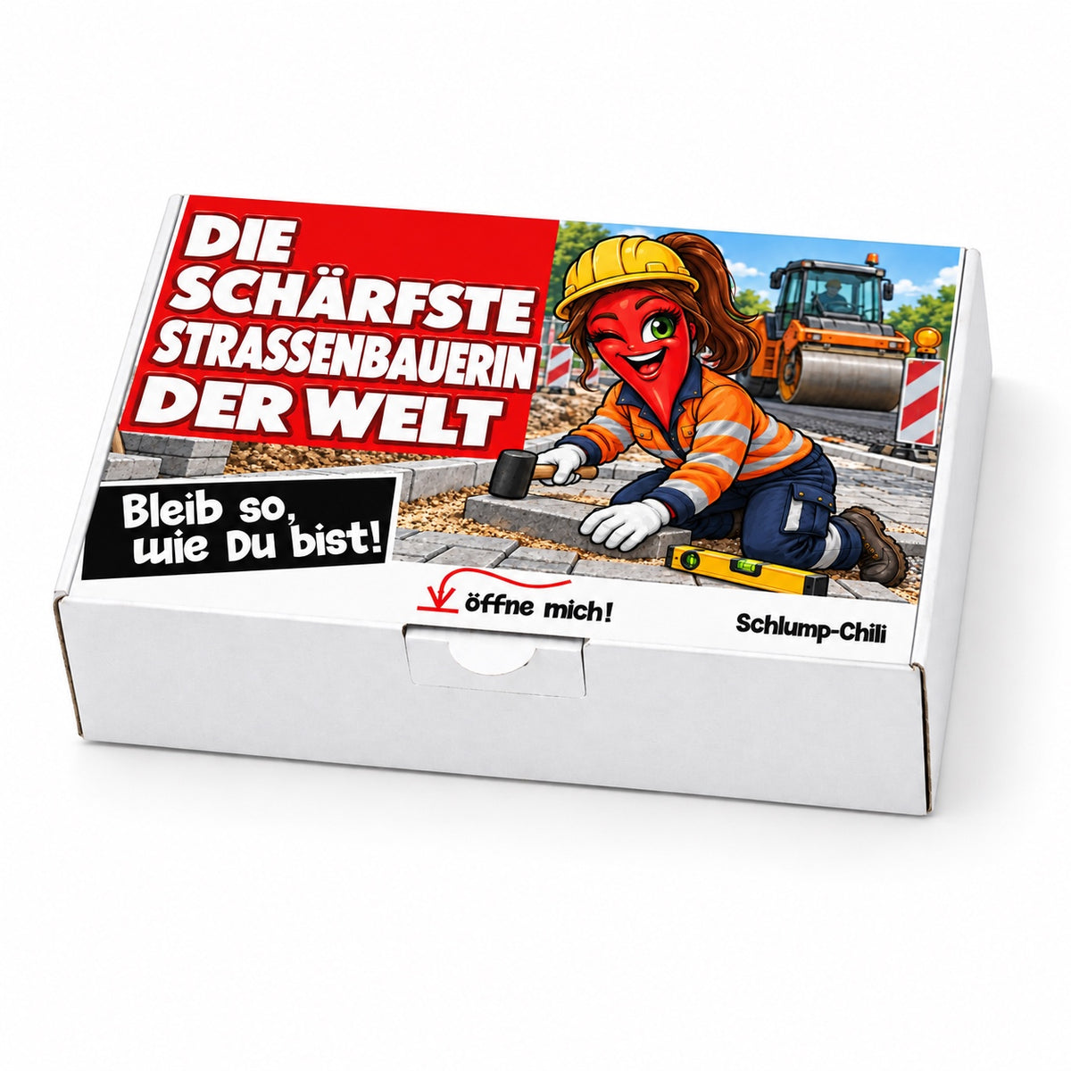 Die schärfste Straßenbauerin der Welt – Geschenkbox Schrägansicht