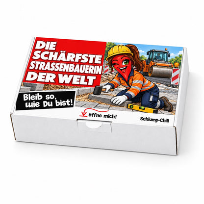 Die schärfste Straßenbauerin der Welt – Geschenkbox Schrägansicht