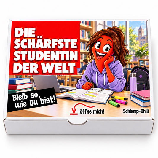 Die schärfste Studentin der Welt – weiße Geschenkbox, Vorderansicht