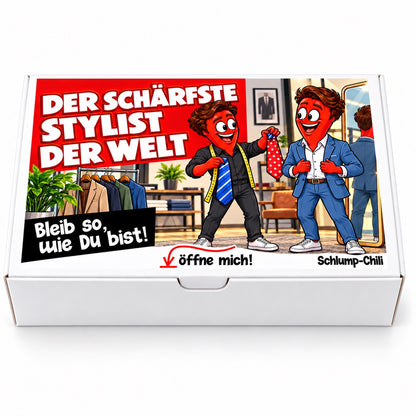 Der schärfste Stylist der Welt – Geschenkbox Vorderansicht