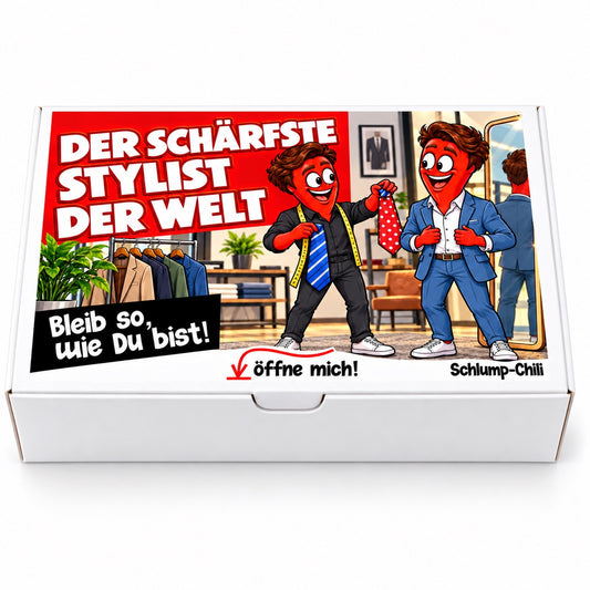 Der schärfste Stylist der Welt – Geschenkbox Vorderansicht
