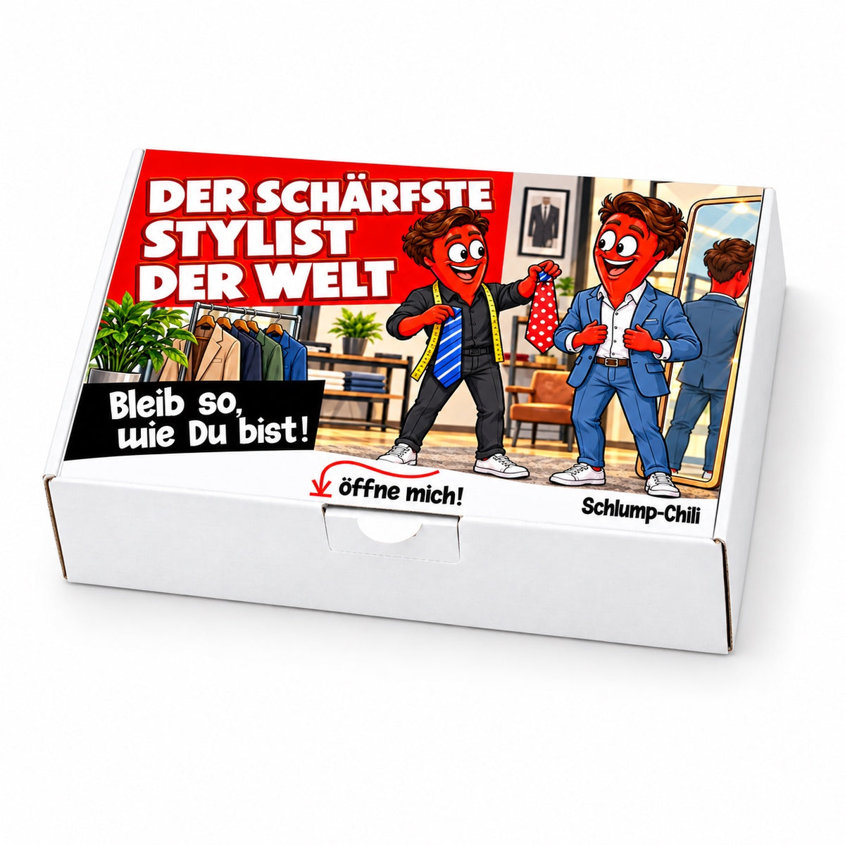 Der schärfste Stylist der Welt – Geschenkbox Schrägansicht
