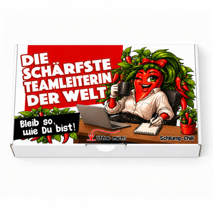 Die schärfste Teamleiterin der Welt – Geschenkbox Schrägansicht