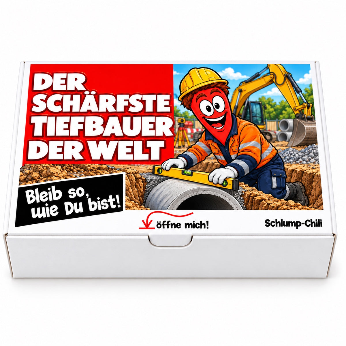 Der schärfste Tiefbauer der Welt – Geschenkbox Vorderansicht