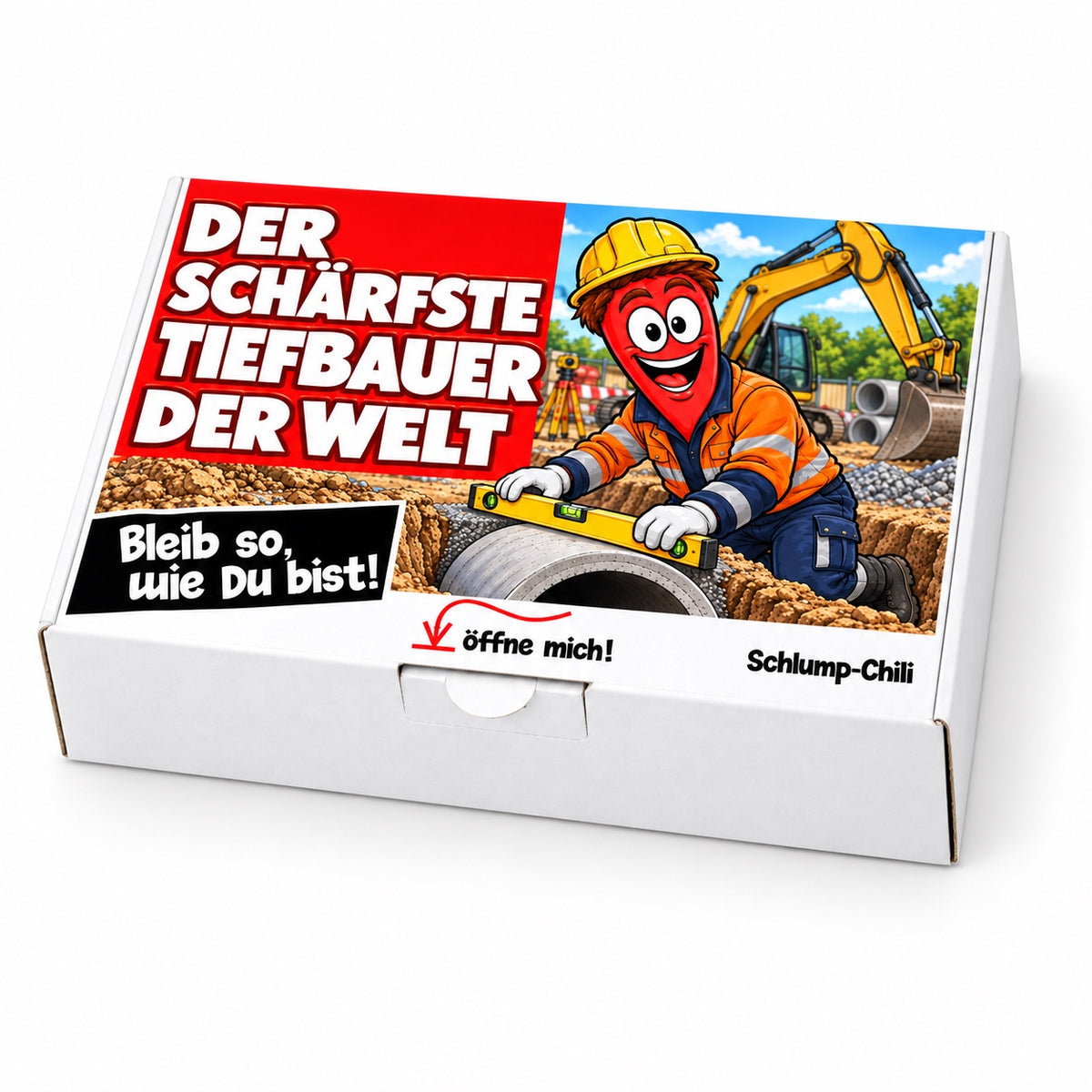Der schärfste Tiefbauer der Welt – Geschenkbox Schrägansicht