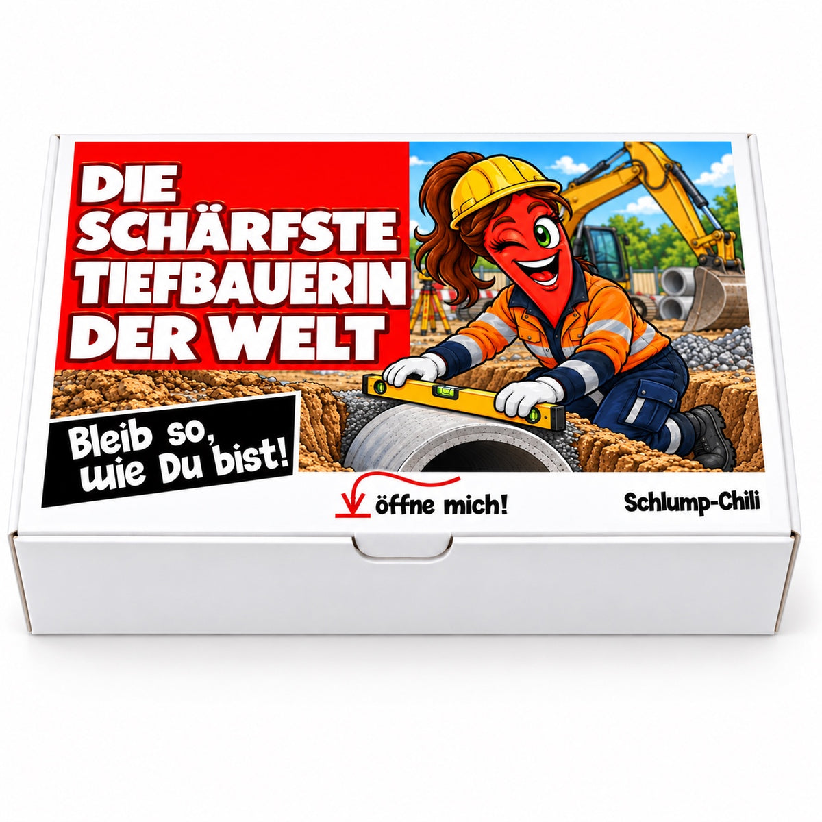 Die schärfste Tiefbauerin der Welt – Geschenkbox Vorderansicht