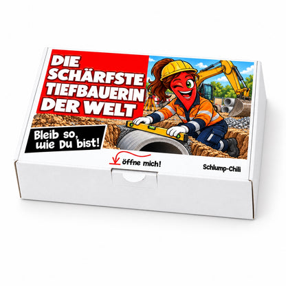 Die schärfste Tiefbauerin der Welt – Geschenkbox Schrägansicht