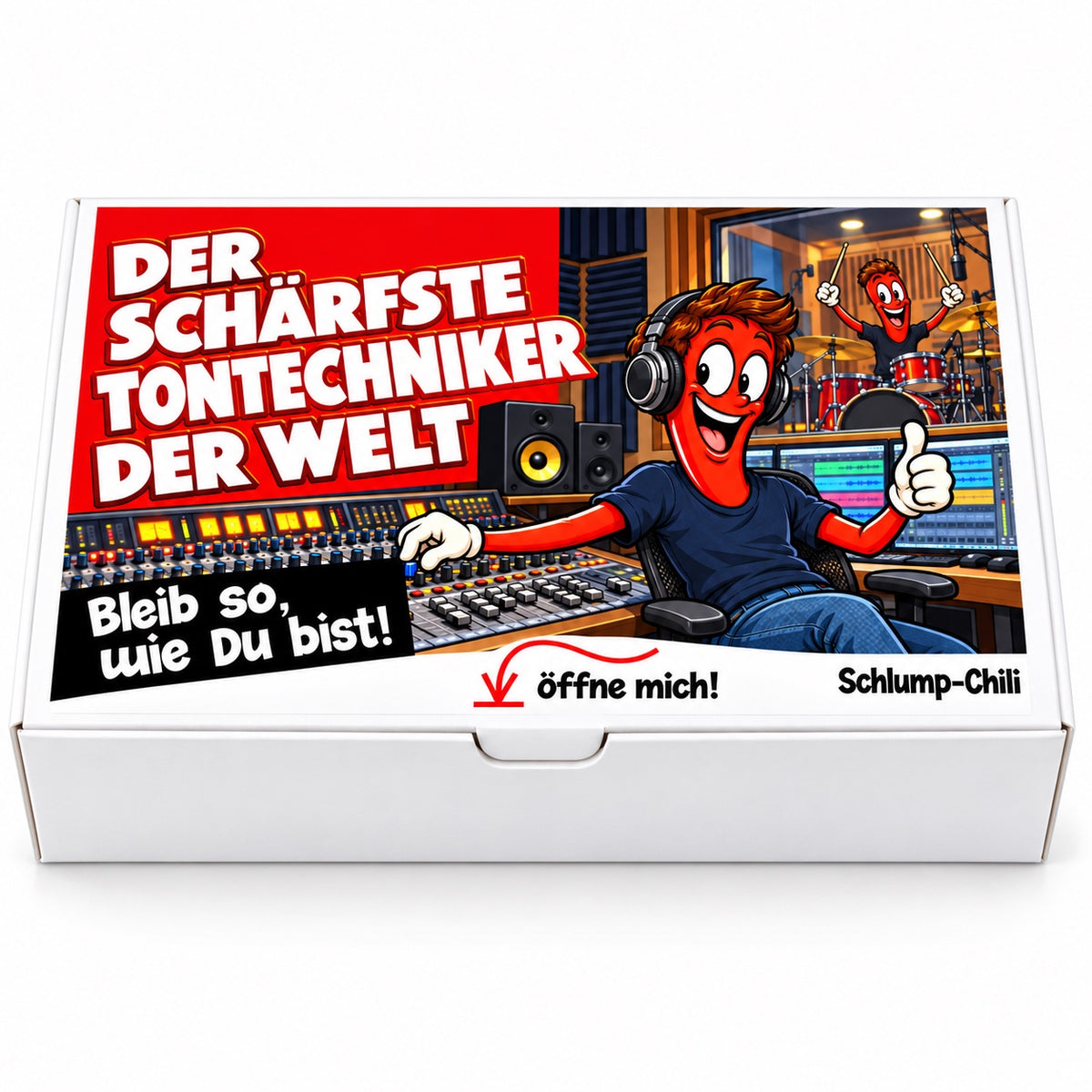 Der schärfste Tontechniker der Welt – weiße Geschenkbox, Vorderansicht