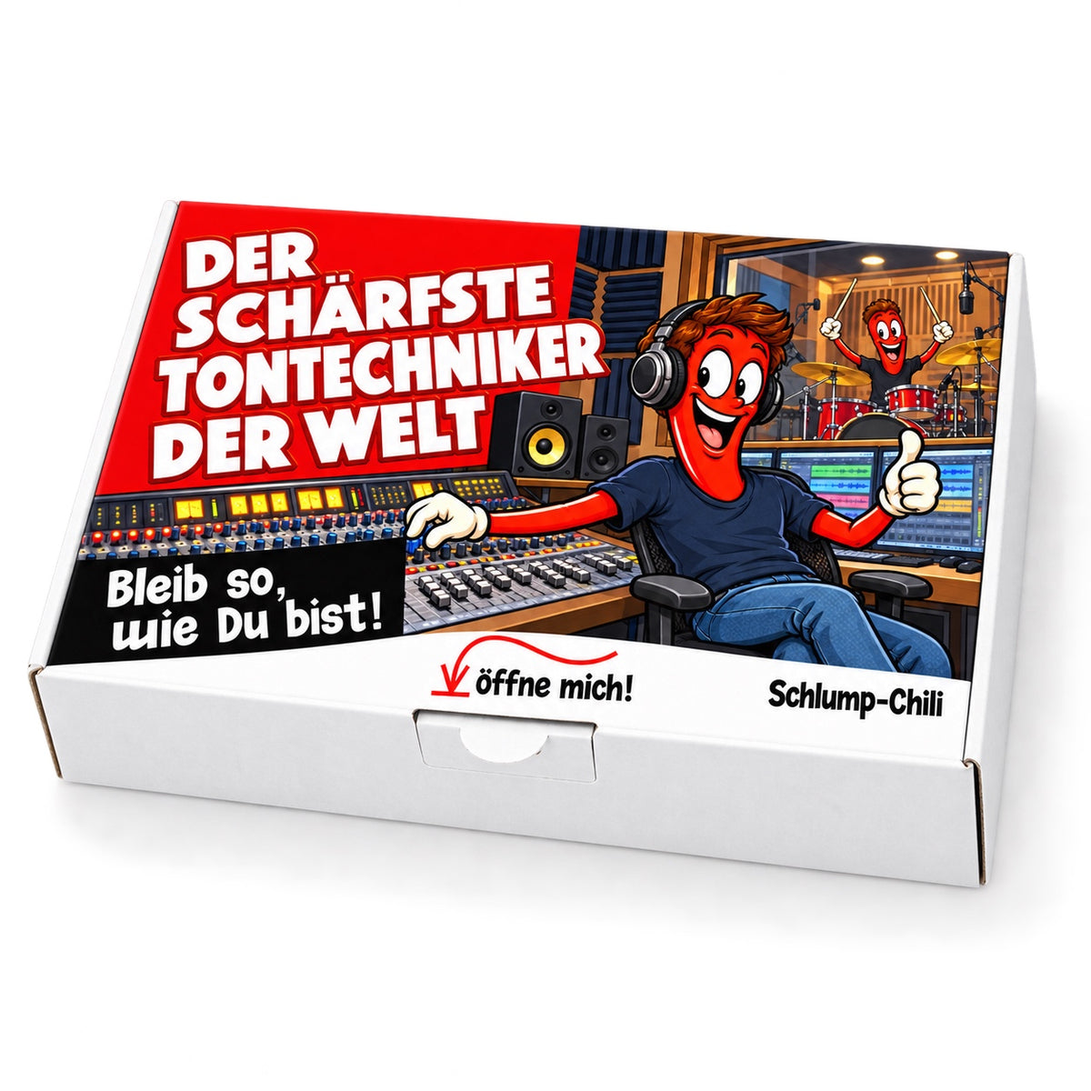 Der schärfste Tontechniker der Welt – weiße Geschenkbox, Schrägansicht