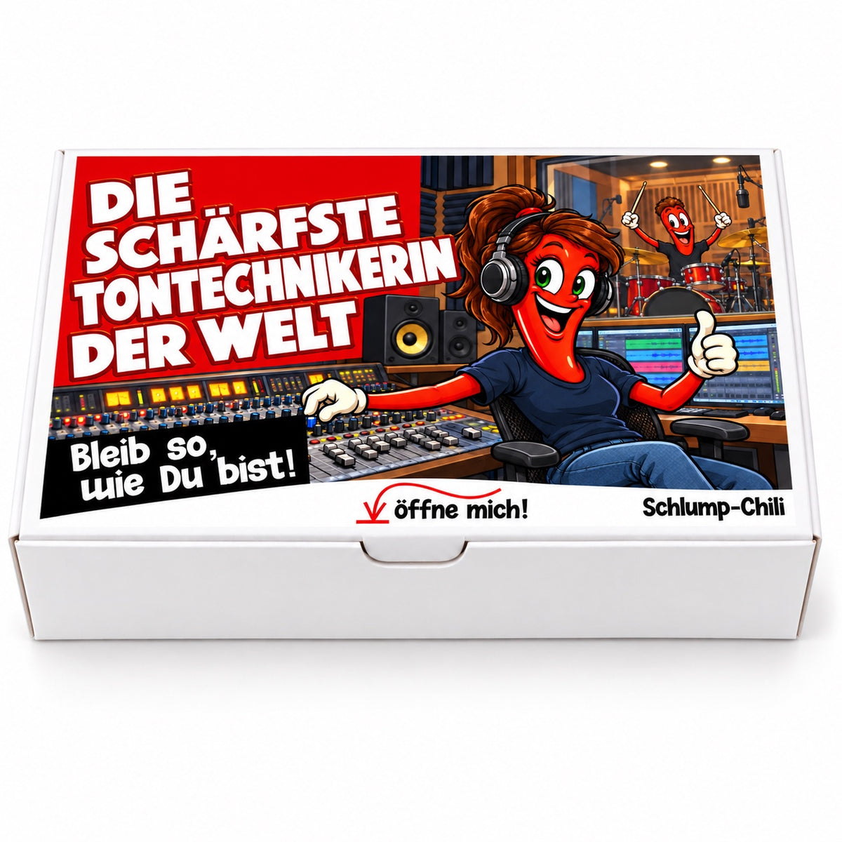 Die schärfste Tontechnikerin der Welt – weiße Geschenkbox, Vorderansicht
