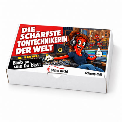 Die schärfste Tontechnikerin der Welt – weiße Geschenkbox, Schrägansicht