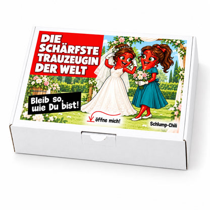 Die schärfste Trauzeugin der Welt – Schrägansicht der Chili-Geschenkbox