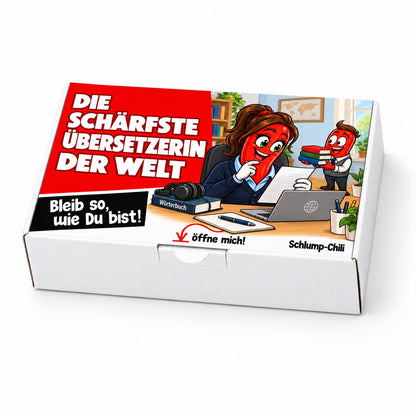 Die schärfste Übersetzerin der Welt – Geschenkschachtel schräg