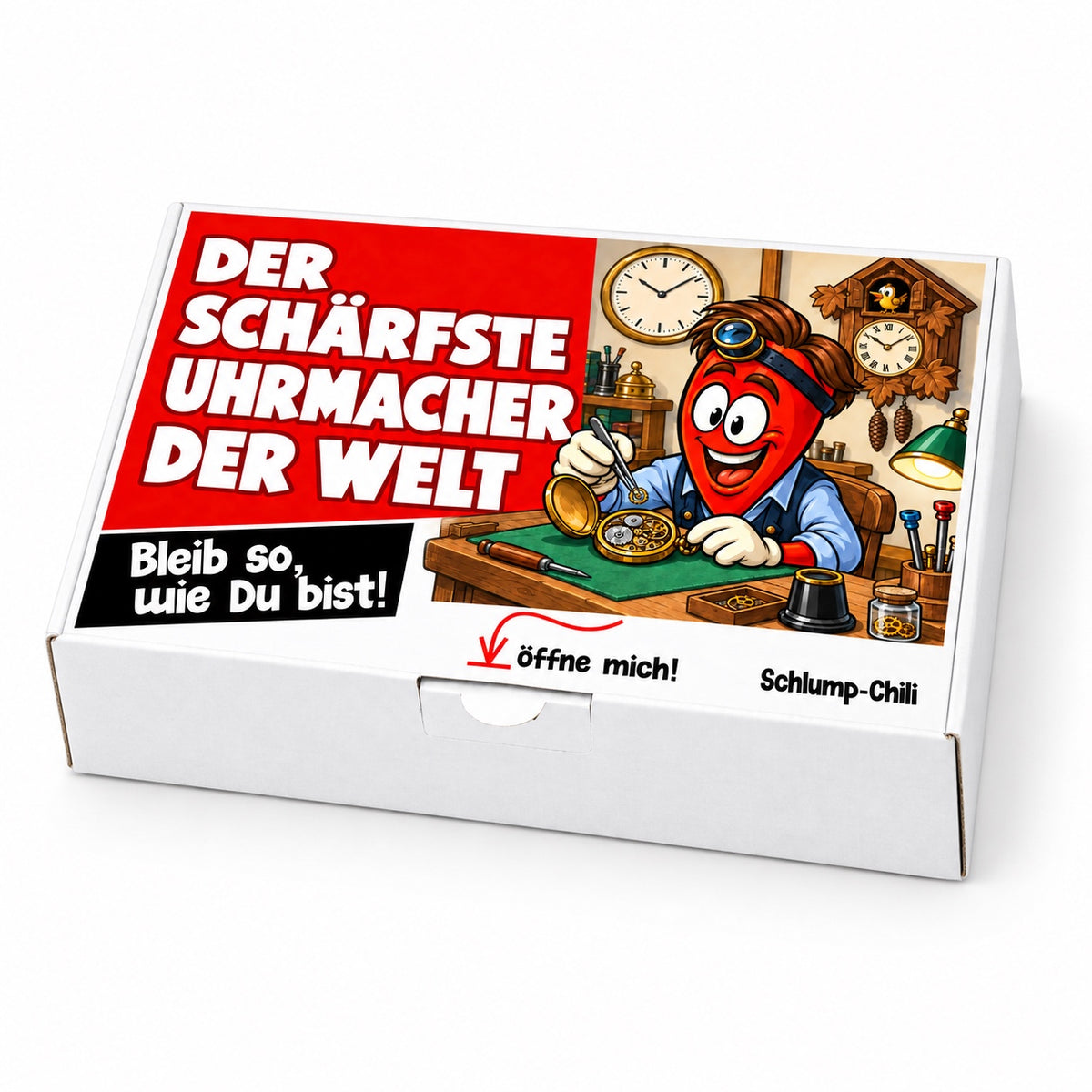 Der schärfste Uhrmacher der Welt – Geschenkschachtel schräg