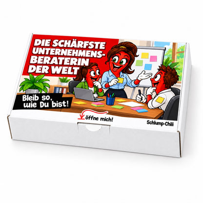 Die schärfste Unternehmensberaterin der Welt – Geschenkbox Schrägansicht