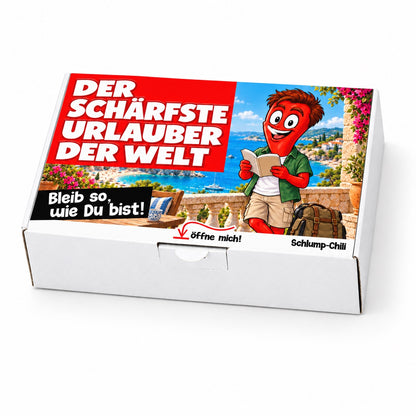 Der schärfste Urlauber der Welt – Geschenkbox Schrägansicht