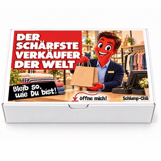 Der schärfste Verkäufer der Welt – weiße Geschenkbox, Vorderansicht