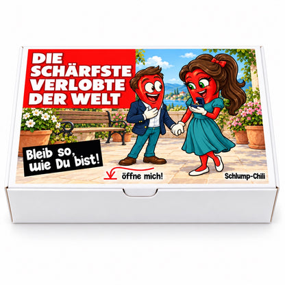 Die schärfste Verlobte der Welt – Frontansicht der Chili-Geschenkbox