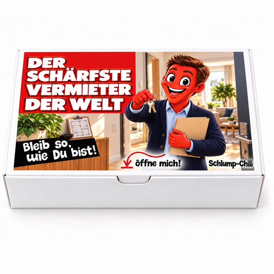 Der schärfste Vermieter der Welt – weiße Geschenkbox, Vorderansicht