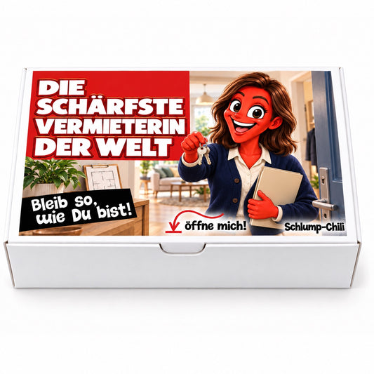 Die schärfste Vermieterin der Welt – weiße Geschenkbox, Vorderansicht