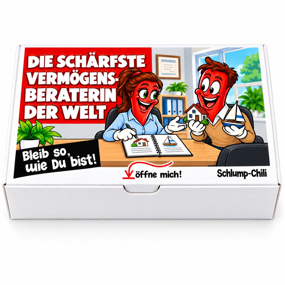 Die schärfste Vermögensberaterin der Welt – Geschenkbox Vorderansicht