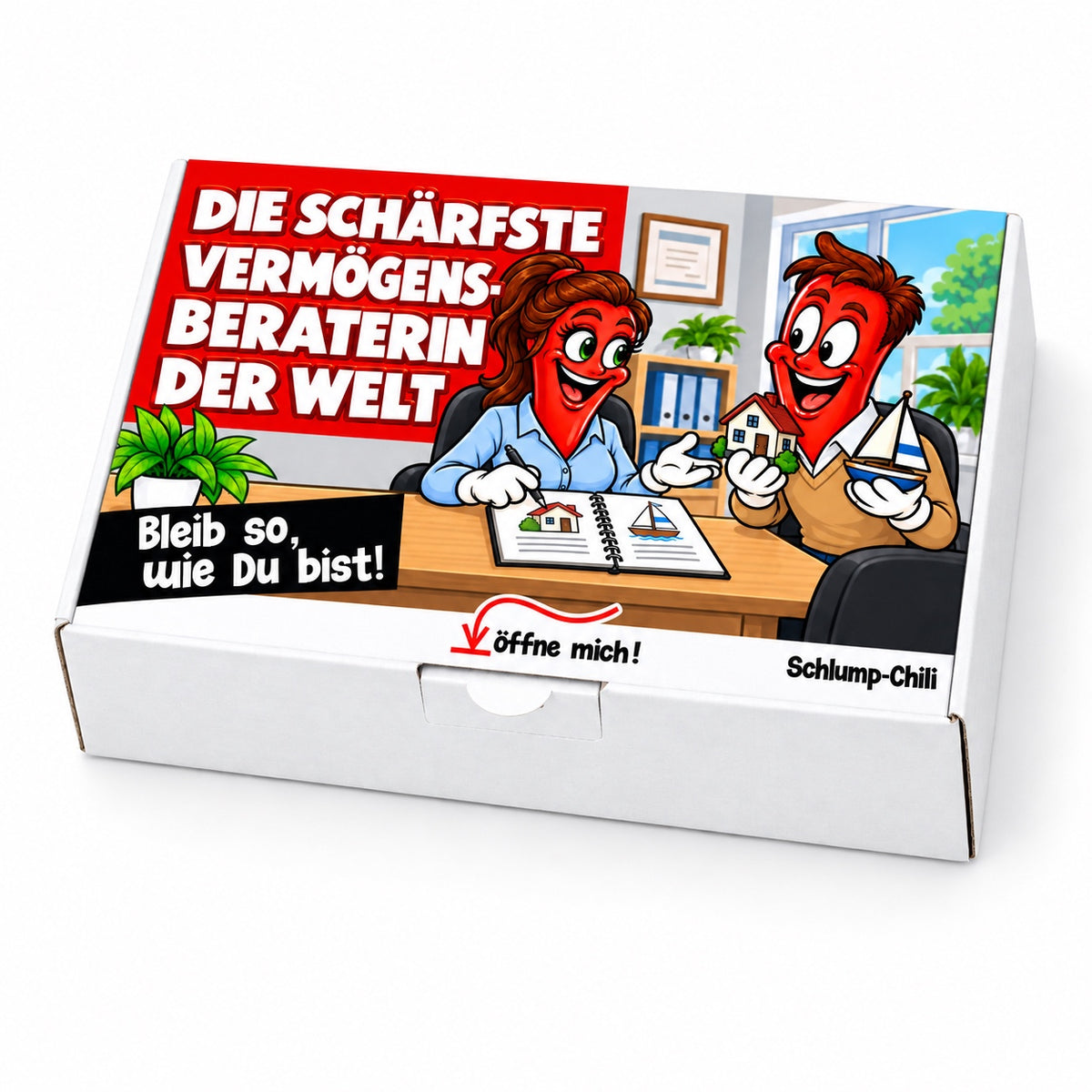Die schärfste Vermögensberaterin der Welt – Geschenkbox Schrägansicht