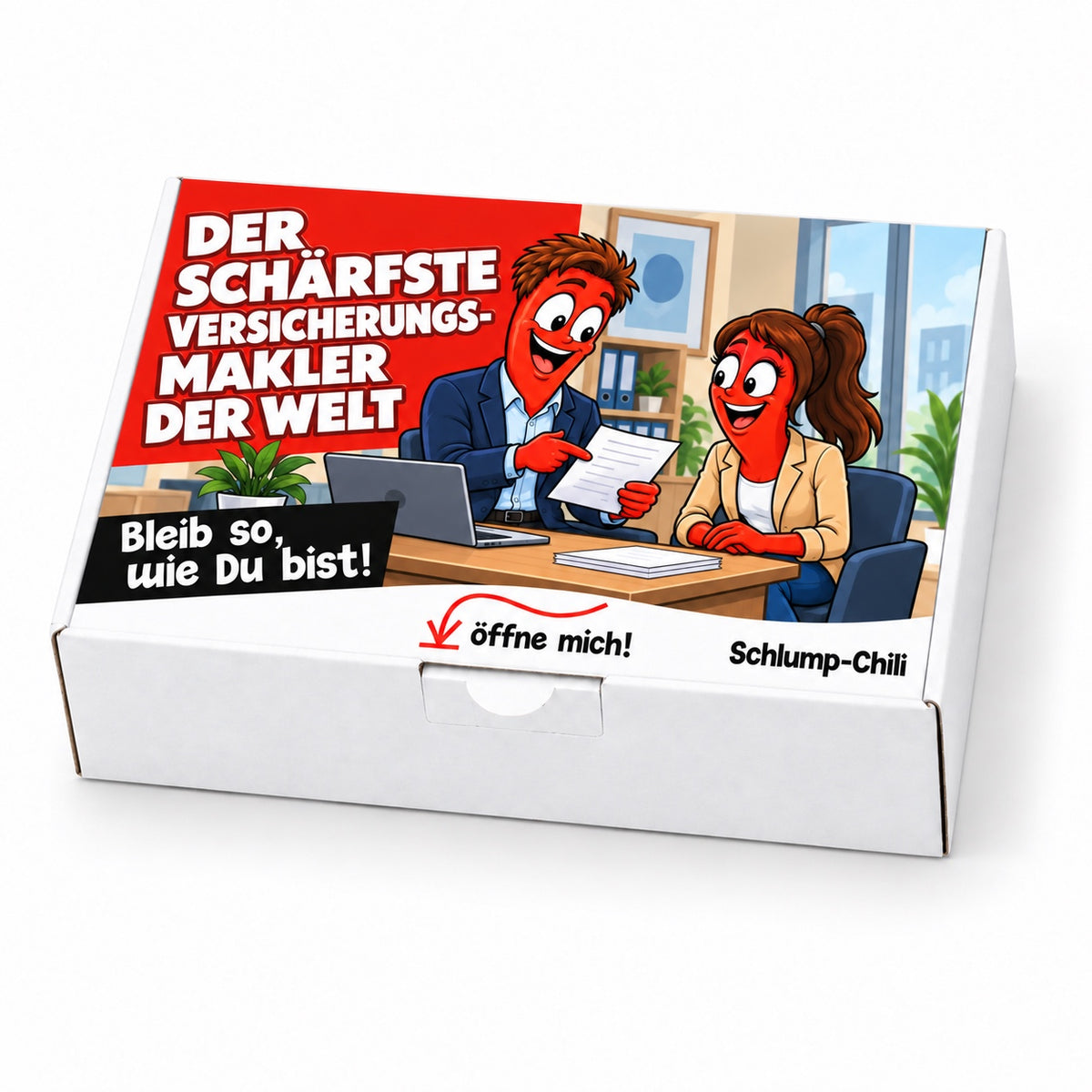 Der schärfste Versicherungsmakler der Welt – weiße Geschenkbox, Schrägansicht
