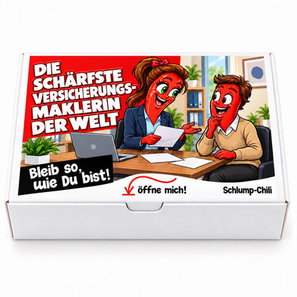 Die schärfste Versicherungsmaklerin der Welt – weiße Geschenkbox, Vorderansicht