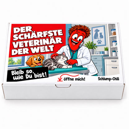 Der schärfste Veterinär der Welt – weiße Geschenkbox, Vorderansicht