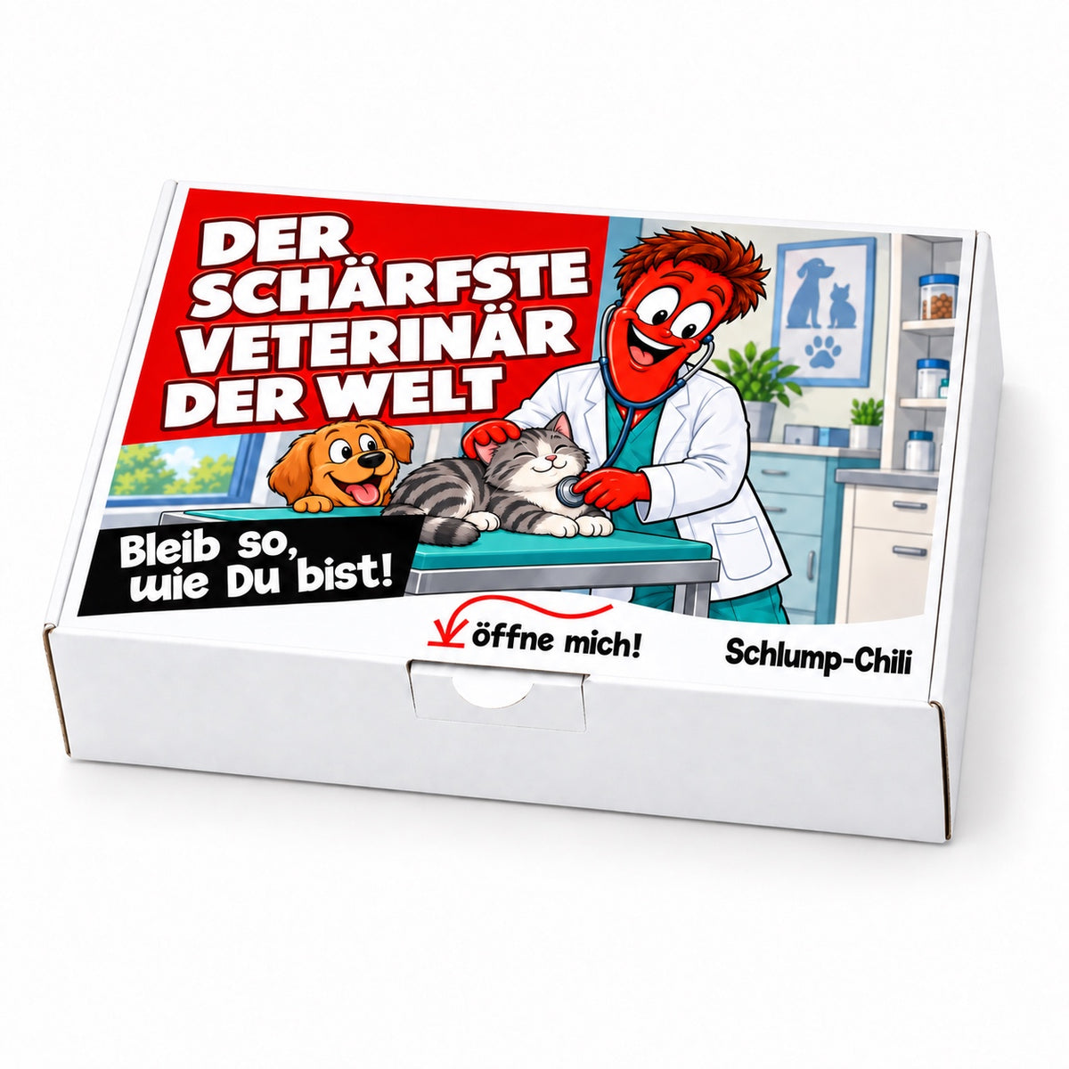 Der schärfste Veterinär der Welt – weiße Geschenkbox, Schrägansicht