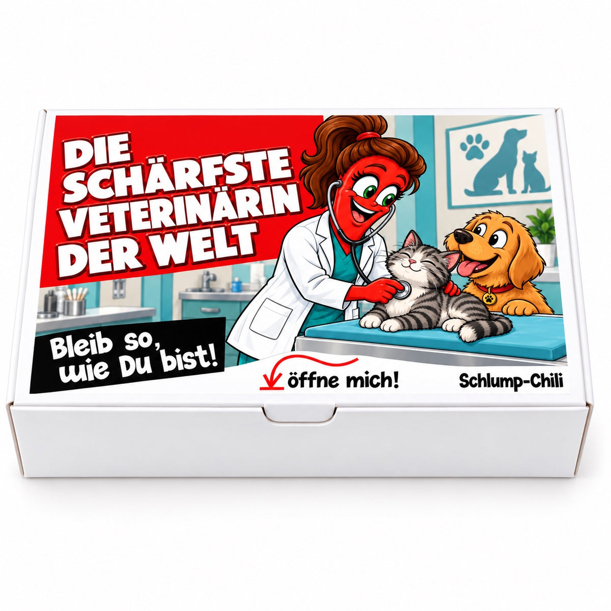 Die schärfste Veterinärin der Welt – weiße Geschenkbox, Vorderansicht
