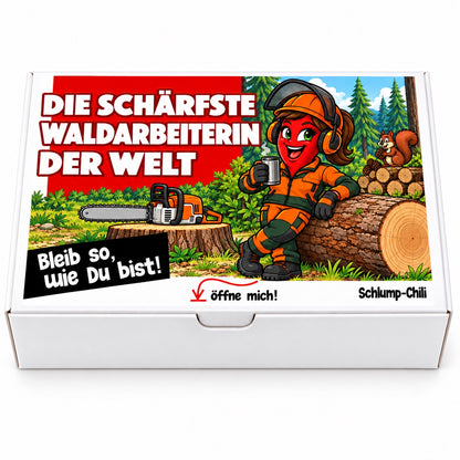 Die schärfste Waldarbeiterin der Welt – Geschenkbox Vorderansicht