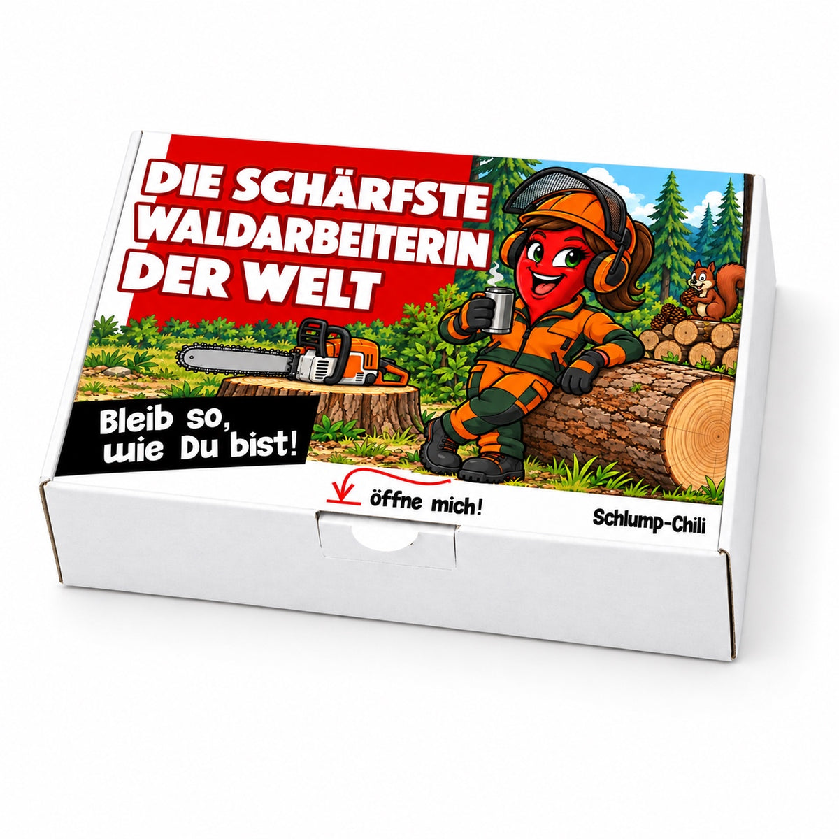 Die schärfste Waldarbeiterin der Welt – Geschenkbox Schrägansicht