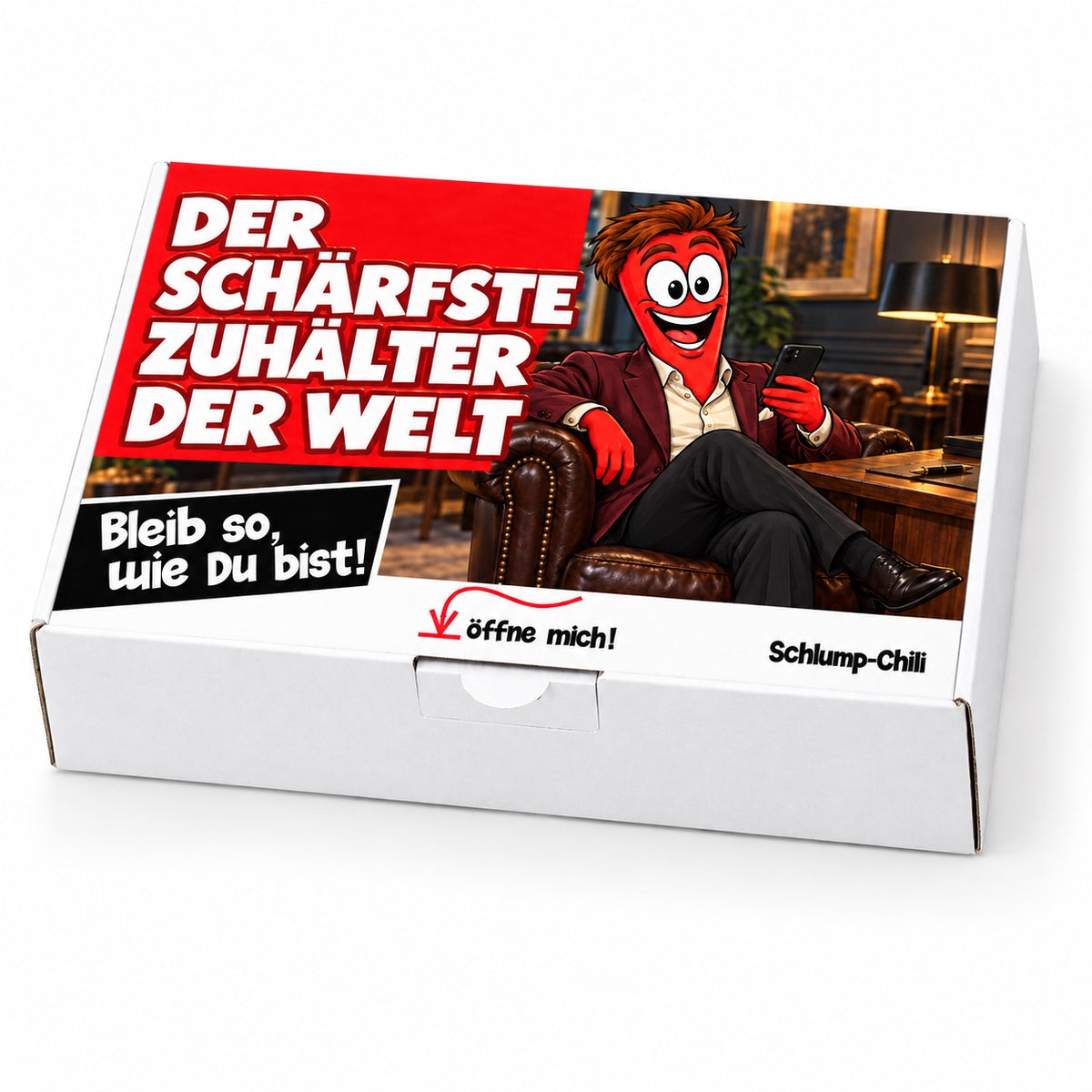 Der schärfste Zuhälter der Welt – Geschenkbox Schrägansicht