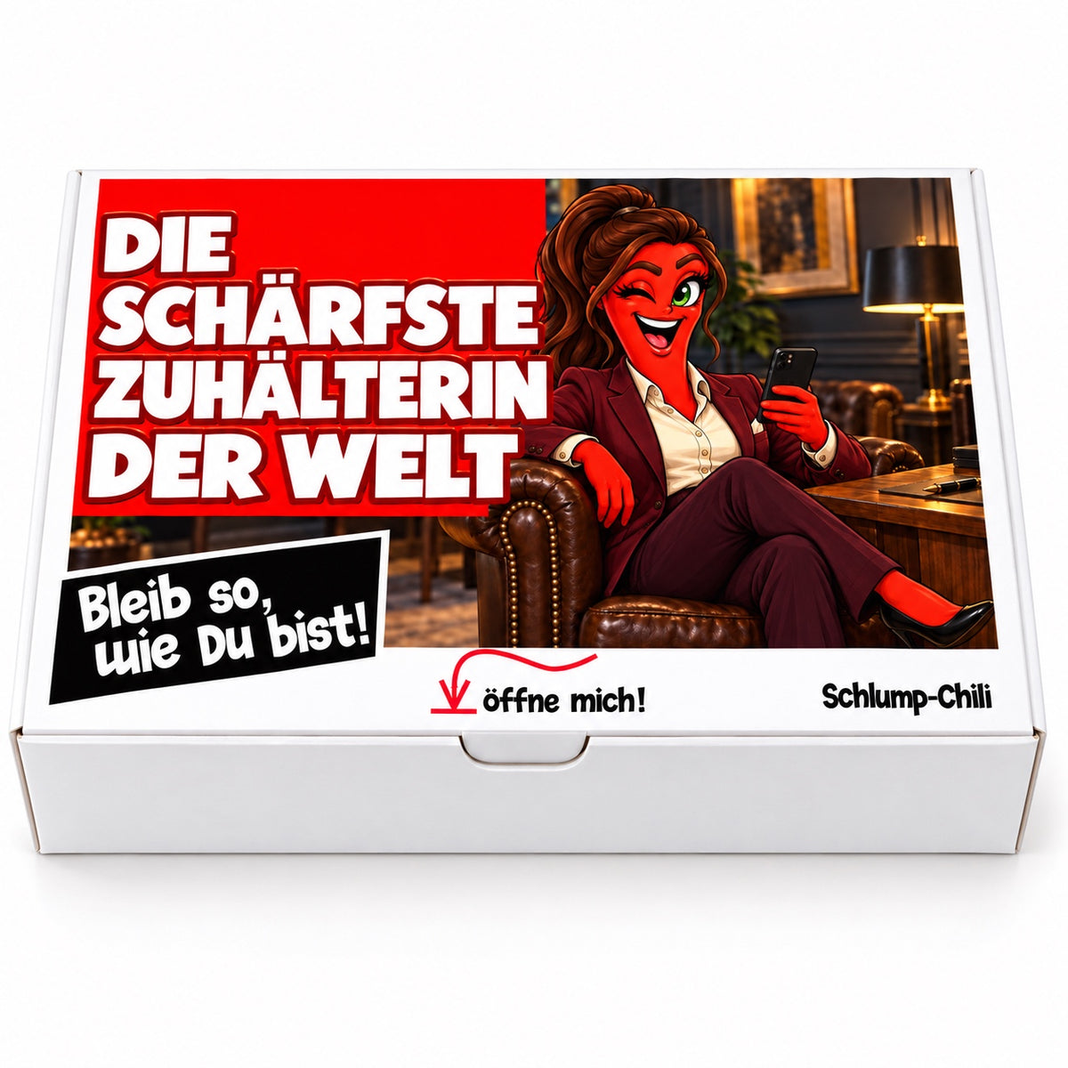 Die schärfste Zuhälterin der Welt – Geschenkbox Vorderansicht