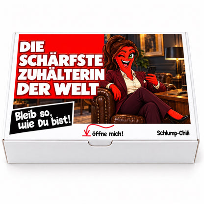 Die schärfste Zuhälterin der Welt – Geschenkbox Vorderansicht