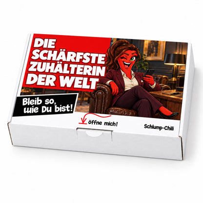 Die schärfste Zuhälterin der Welt – Geschenkbox Schrägansicht